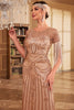 Indlæs billede til gallerivisning Glitrende champagne lange pailletter frynsede 1920&#39;erne kjole med tilbehør sæt