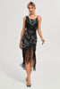 Indlæs billede til gallerivisning Glitter Sort Fringed Pailletter 1920&#39;erne Gatsby kjole med 20&#39;erne tilbehør