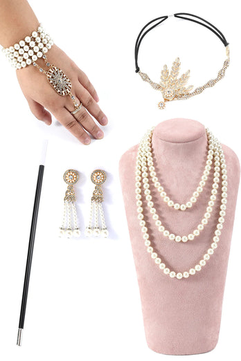Glitter champagnepailletter frynsede 1920'erne Gatsby kjole med tilbehør sæt
