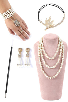 Champagne Glitter frynser Gatsby kjole med tilbehør sæt