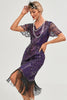 Indlæs billede til gallerivisning Mørk lilla perlefrynser 1920&#39;erne kjole med tilbehør sæt
