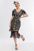 Indlæs billede til gallerivisning Sort gylden kold skulderfrynser 1920&#39;erne Gatsby kjole med 20&#39;er tilbehør sæt