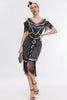 Indlæs billede til gallerivisning Sort gylden kold skulder frynser 1920&#39;erne Gatsby kjole med 20&#39;erne tilbehør sæt