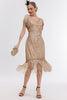 Indlæs billede til gallerivisning Champagne kolde skulderfrynser 1920&#39;erne Gatsby kjole med 20&#39;erne tilbehør sæt