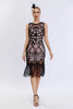Indlæs billede til gallerivisning Glitrende sort rødme frynsede Gatsby-kjole fra 1920&#39;erne med tilbehør fra 20&#39;erne