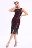 Indlæs billede til gallerivisning Glitrende sort rød frynsede Gatsby-kjole fra 1920&#39;erne med tilbehør fra 20&#39;erne