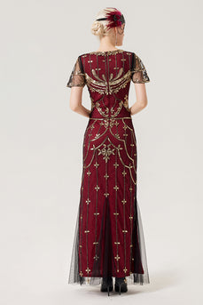 Bourgogne pailletter lang kjole fra 1920'erne med tilbehør fra 20'erne