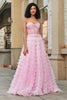 Indlæs billede til gallerivisning Pink A-Line Stropløs lagdelt Lang Korset Galla kjole med tilbehør sæt