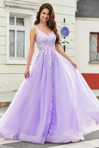 Lilac A Line Appliques Long Prom Dress med tilbehør