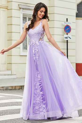 Lilac A Line Appliques Long Prom Dress med tilbehør