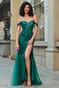 Indlæs billede til gallerivisning Mørkegrøn Off the Shoulder Appliques Tulle Prom Dress med tilbehør