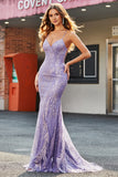 Beading Lilac Sparkly Mermaid Long Prom Dress med tilbehør