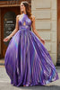 Indlæs billede til gallerivisning Bedøvelse A Line Halter Neck Purple Long Prom Dress med tilbehør