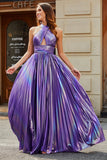 Bedøvelse A Line Halter Neck Purple Long Prom Dress med tilbehør