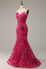 Indlæs billede til gallerivisning Hot Pink Pailletter Print Havfrue Prom Kjole