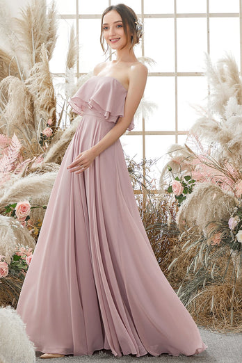 Elegant Stroplos Chiffon brudepige kjole
