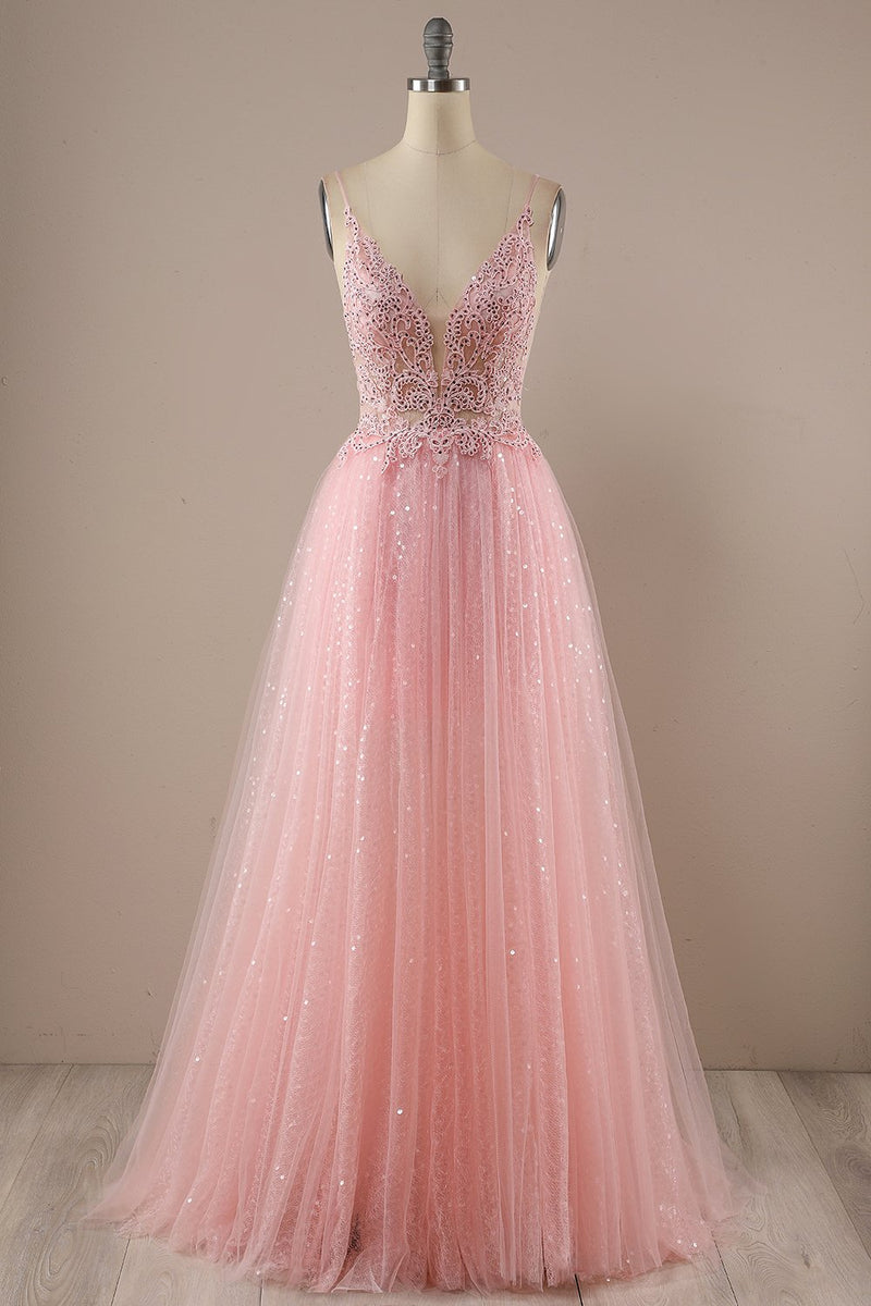 Indlæs billede til gallerivisning Pink lang prom fest kjole