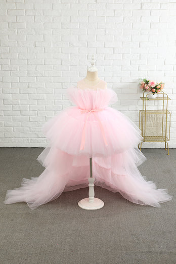 Pink høj lav blomst pige kjole