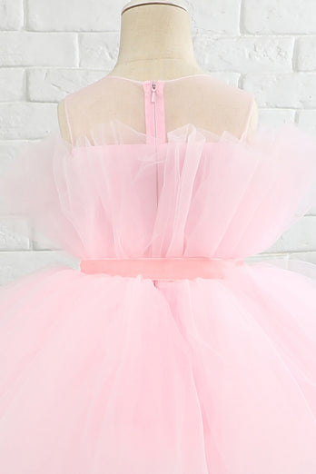 Pink høj lav blomst pige kjole