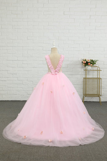 Pink gulv længde blomst pige kjole