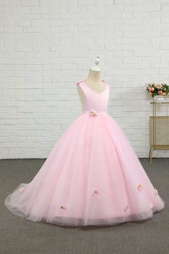 Pink gulv længde blomst pige kjole
