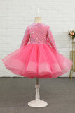 Fuchsia Tulle Pailletter Blomst Pige Kjole