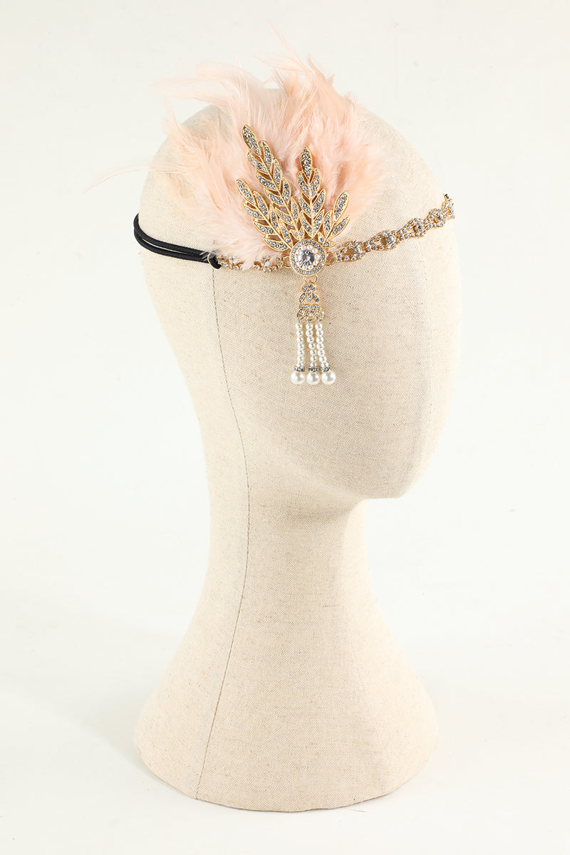 Indlæs billede til gallerivisning Sort beaded Feather Pearl 1920&#39;erne Flapper Pandebånd