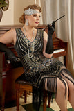 Sort 1920'erne Plus Size Beaded Pailletter Flapper Kjole