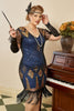 Indlæs billede til gallerivisning Blå frynser paillet plus størrelse 1920&#39;erne kjole