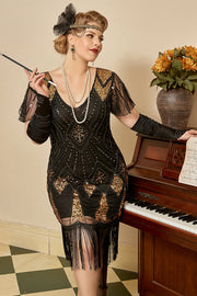 Gyldne Pailletfrynser Plus Size 1920'er Kjole