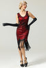 Indlæs billede til gallerivisning Rød og sort dyb V-hals Flapper 1920-kjole