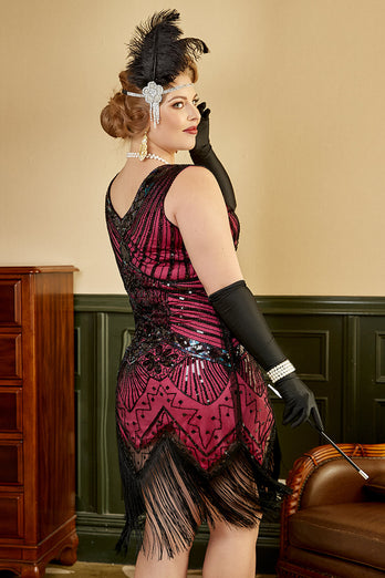 Kvinders Plus Size 1920'er Kjole Paillet Pink Flapper Kjole