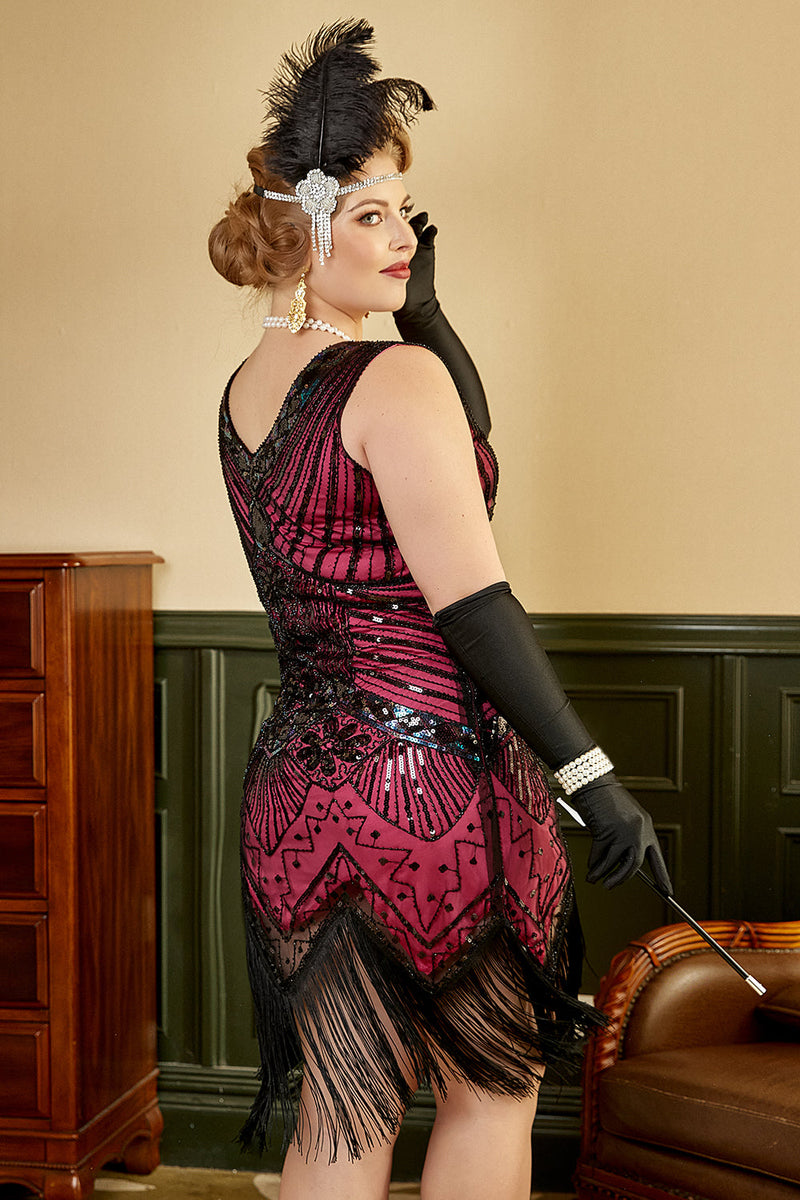 Indlæs billede til gallerivisning Kvinders Plus Size 1920&#39;er Kjole Paillet Pink Flapper Kjole