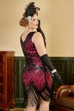 Kvinders Plus Size 1920'er Kjole Paillet Pink Flapper Kjole