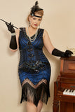 Paillet Royal Blue Plus Size 1920'erne Flapper Kjole