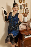 Paillet Royal Blue Plus Size 1920'erne Flapper Kjole