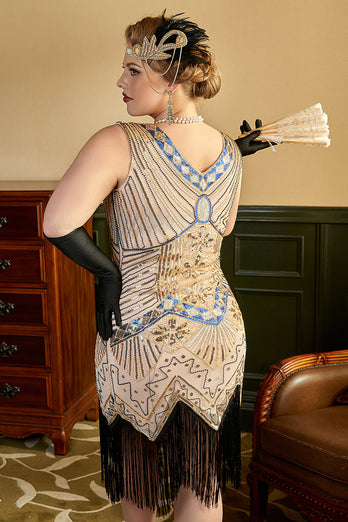 Paillet Royal Blue Plus Size 1920'erne Flapper Kjole