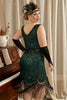 Indlæs billede til gallerivisning Mørkegrøn Plus Size 1920&#39;er Kjole Med kvast