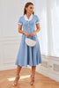 Indlæs billede til gallerivisning Blå swingkjole fra 1950&#39;erne med lommer