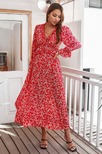 Rød blomsterprint afslappet kjole