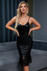 Indlæs billede til gallerivisning Kappe Spaghetti stropper sort pailletter Party Dress