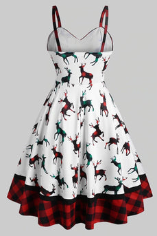 Hvid Plaid Print julekjole