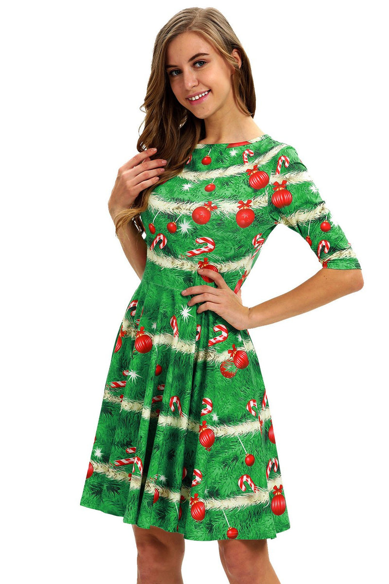 Indlæs billede til gallerivisning Grøn print jul vintage kjole