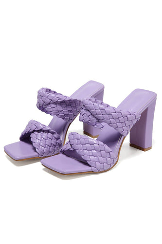 Lavendel højhælede vævede chunky sandaler