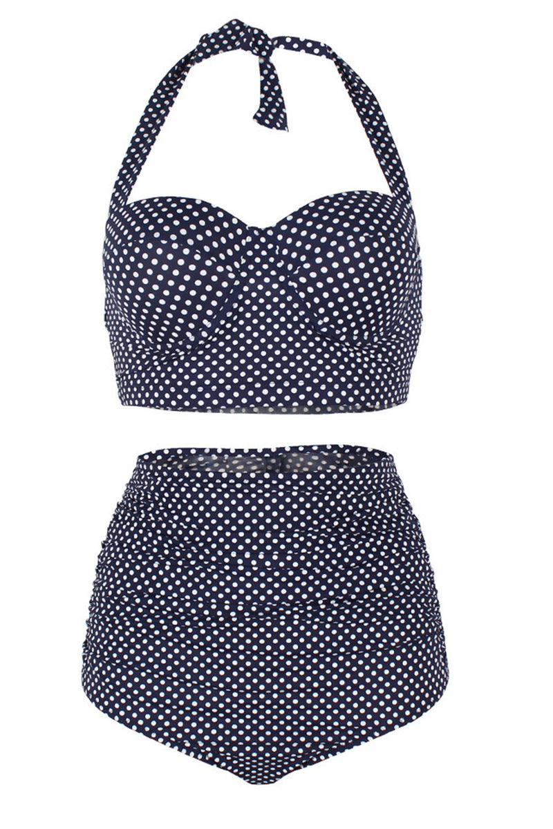 Indlæs billede til gallerivisning Vintage Navy Polka Prikker Badetøj