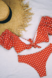 Puff Sleeve Polka Dot V-Neck Bikini