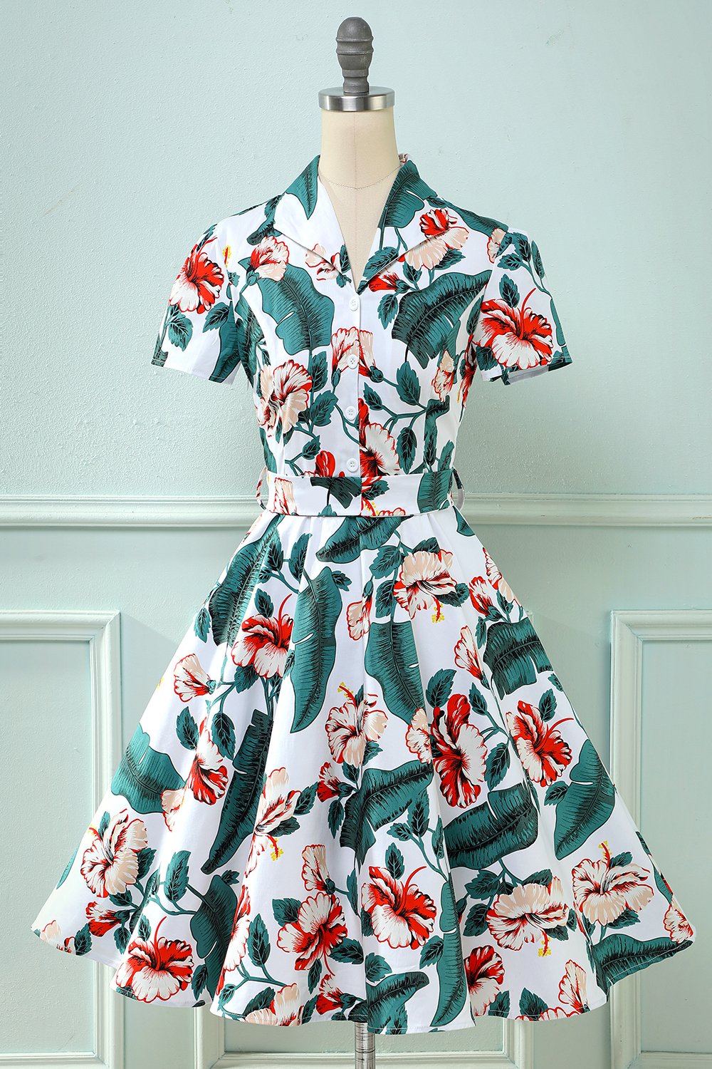 Egnet appel skrig Zapaka Kvinder Green 1950'erne Kjole Retro V Neck Leaf Trykt Vintage Dress  – ZAPAKA DA
