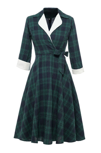 Grøn Plaid Vintage 1950'erne Kjole