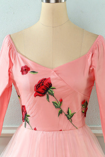 Broderet Rose Lace Mesh Vintage Kjole