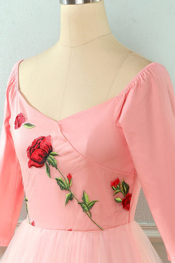 Broderet Rose Lace Mesh Vintage Kjole